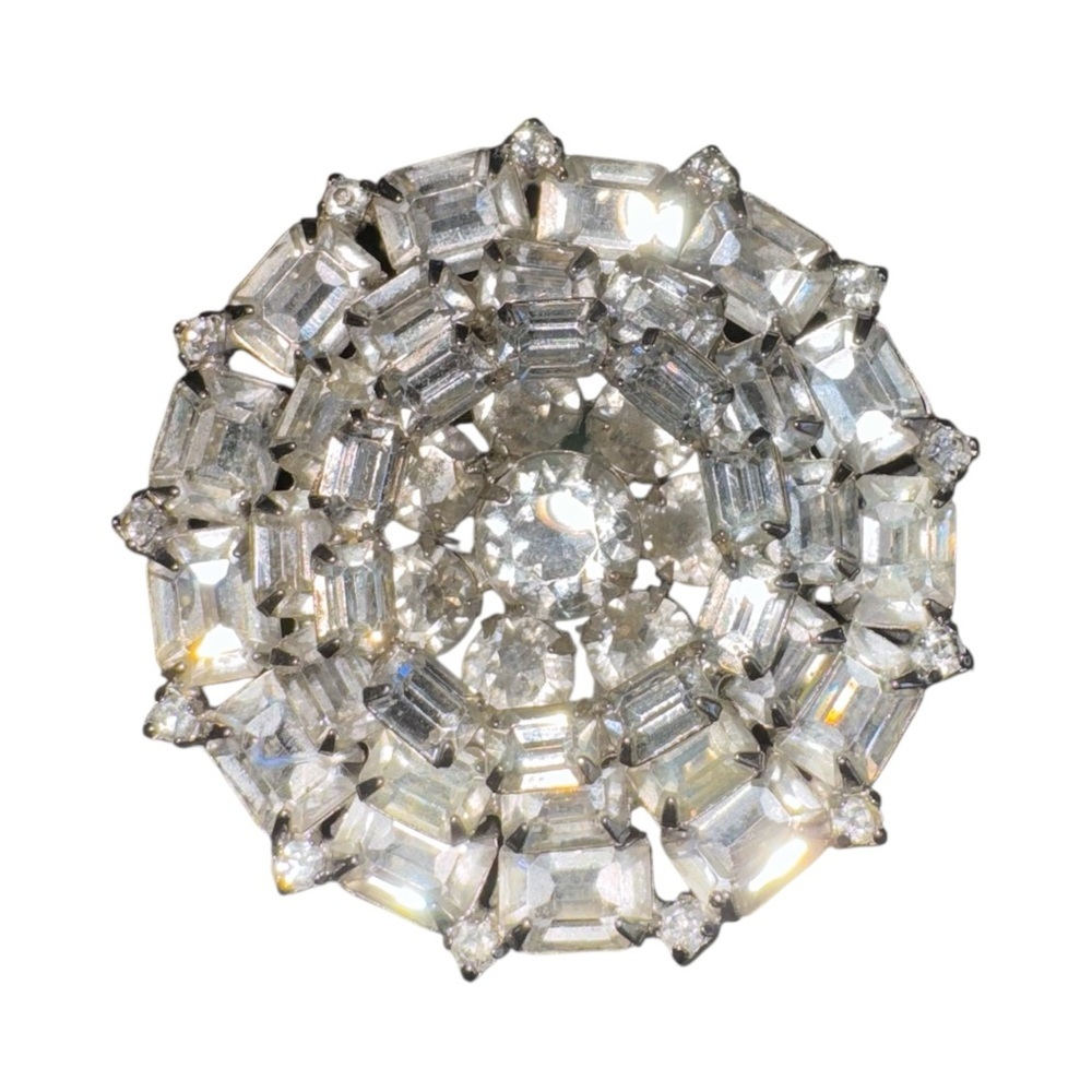Vintage‎ Weiss Rhinestone Brooch Round Crystal Pin 3D Baguette Estate Jewelry